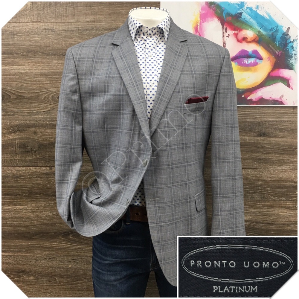 PRONTO‎ UOMO Men Wool Blazer Sport Coat Casual Jacket Size 50R Classic Gray Suit